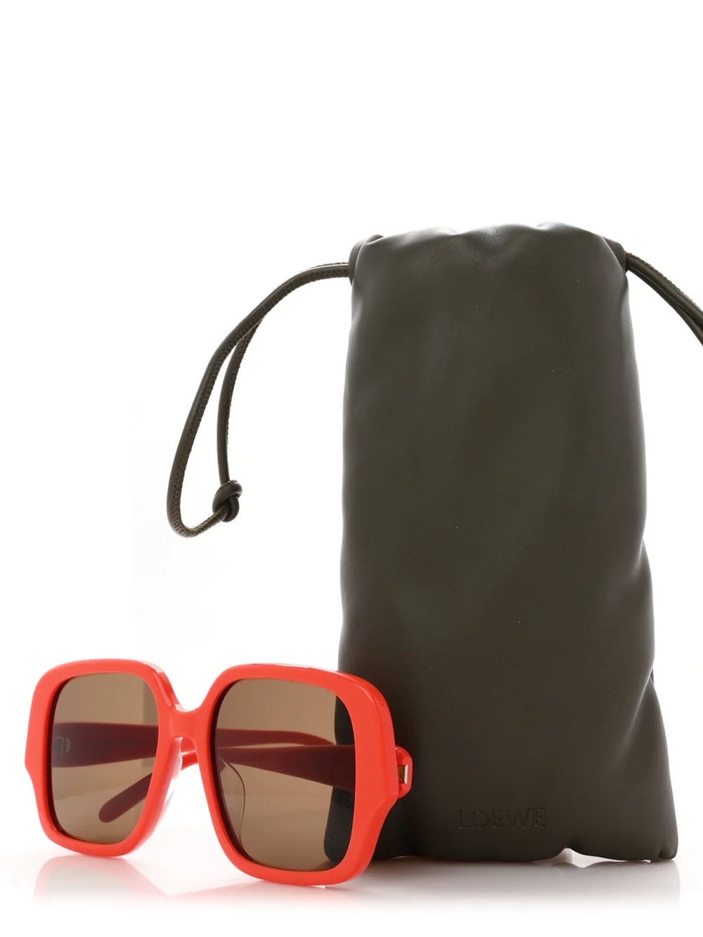 New Loewe LW40134U 42E Orange Square-Frame Sunglasses Brown Lenses Authentic - Picture 7 of 8